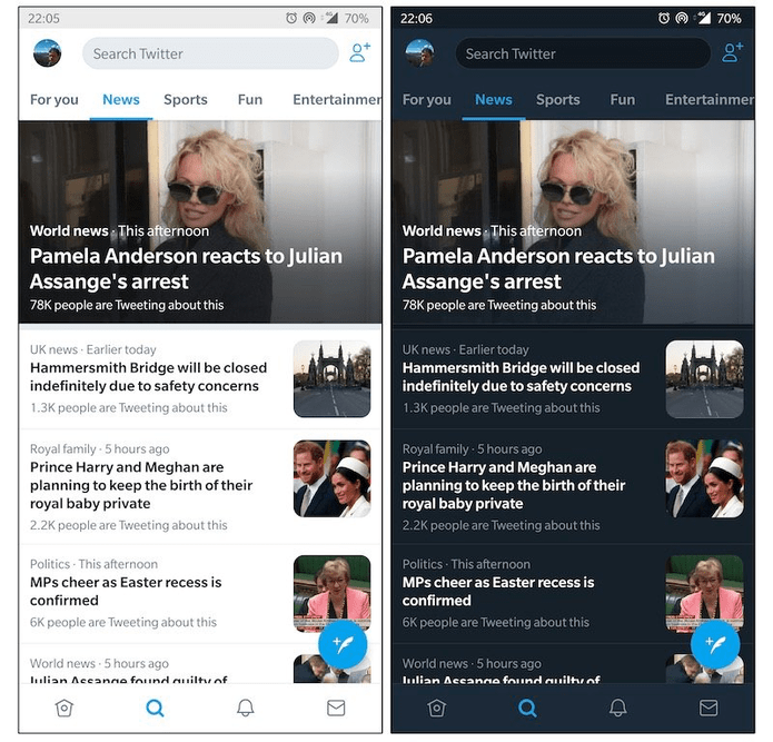 Twitter Screens Dark Mode