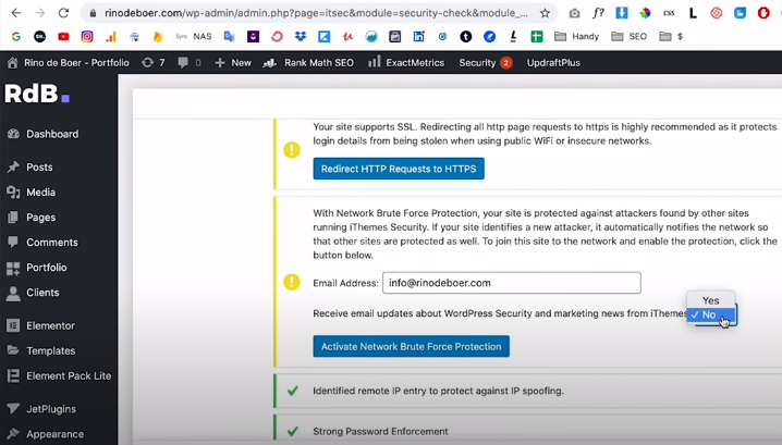 iThemes Security Plugin Security Check 2 Activate Network Brute Force Protection